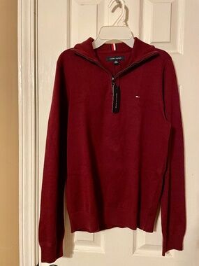 New Tommy Hilfiger Men’s Classic Quarter-Zip Sweater Burgundy Extra Small